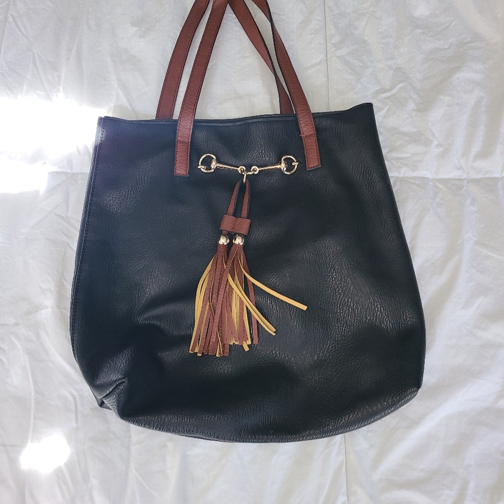 Black fox leather tote